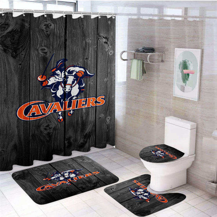 University Of Virginia Cavaliers Logo Dark Wood Wallpaper 4Pcs Bathroom Set Shower Curtain