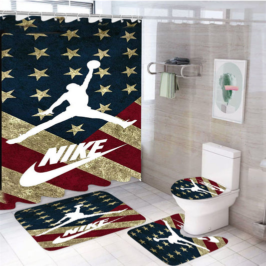 Us Flag Nike Jordan 4Pcs Bathroom Set Shower Curtain