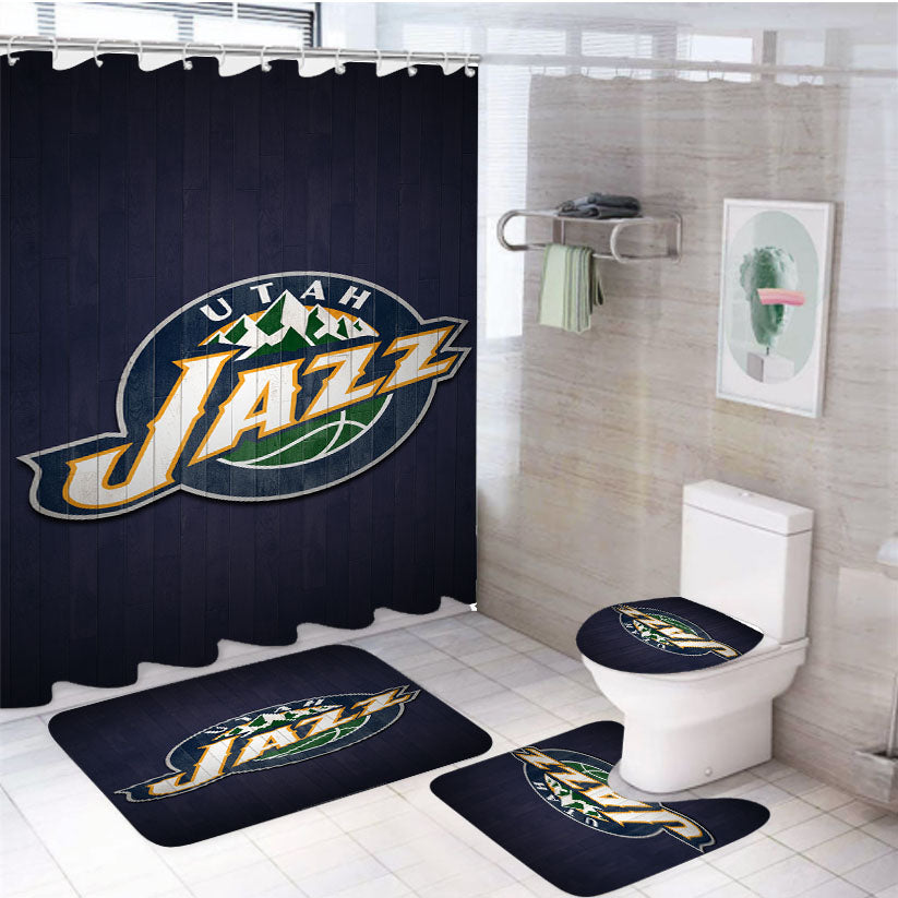 Utah Jazz Purple Emblem 4Pcs Bathroom Set Shower Curtain