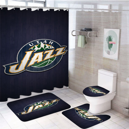 Utah Jazz Purple Emblem 4Pcs Bathroom Set Shower Curtain