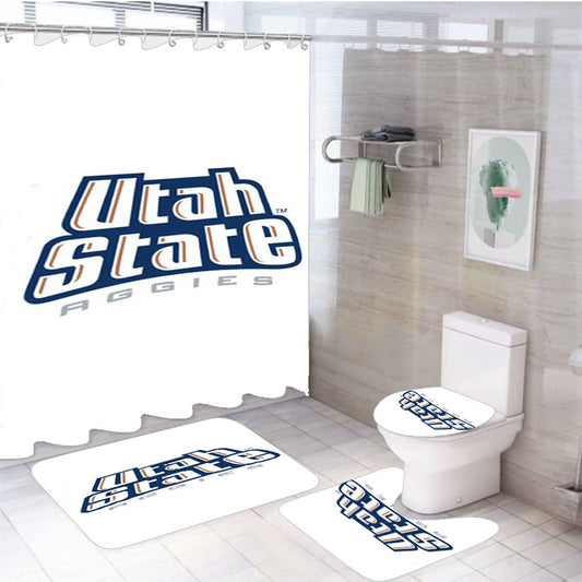 Utah State Aggies Logo Iron 4Pcs Bathroom Set Shower Curtain