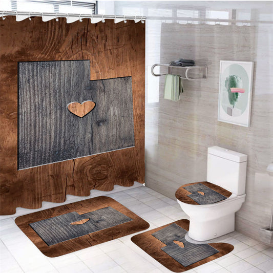 Utah States Map Two Tone Wood Texture 4Pcs Bathroom Set Shower Curtain