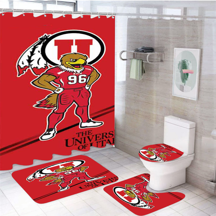 Utah Utes Logo Red 4Pcs Bathroom Set Shower Curtain