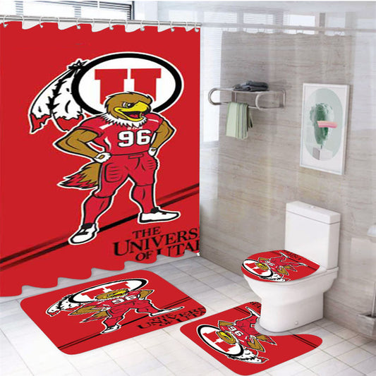 Utah Utes Logo Red 4Pcs Bathroom Set Shower Curtain