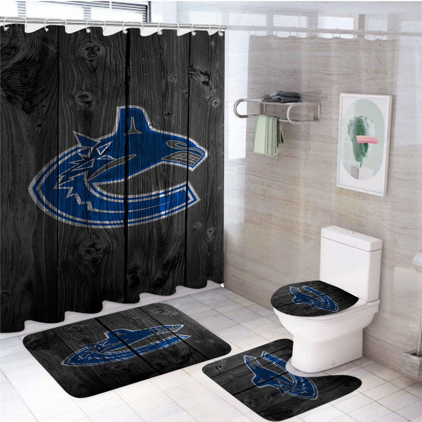 Vancouver Canucks Nhl Logo Dark Wood Wallpaper 4Pcs Bathroom Set Shower Curtain
