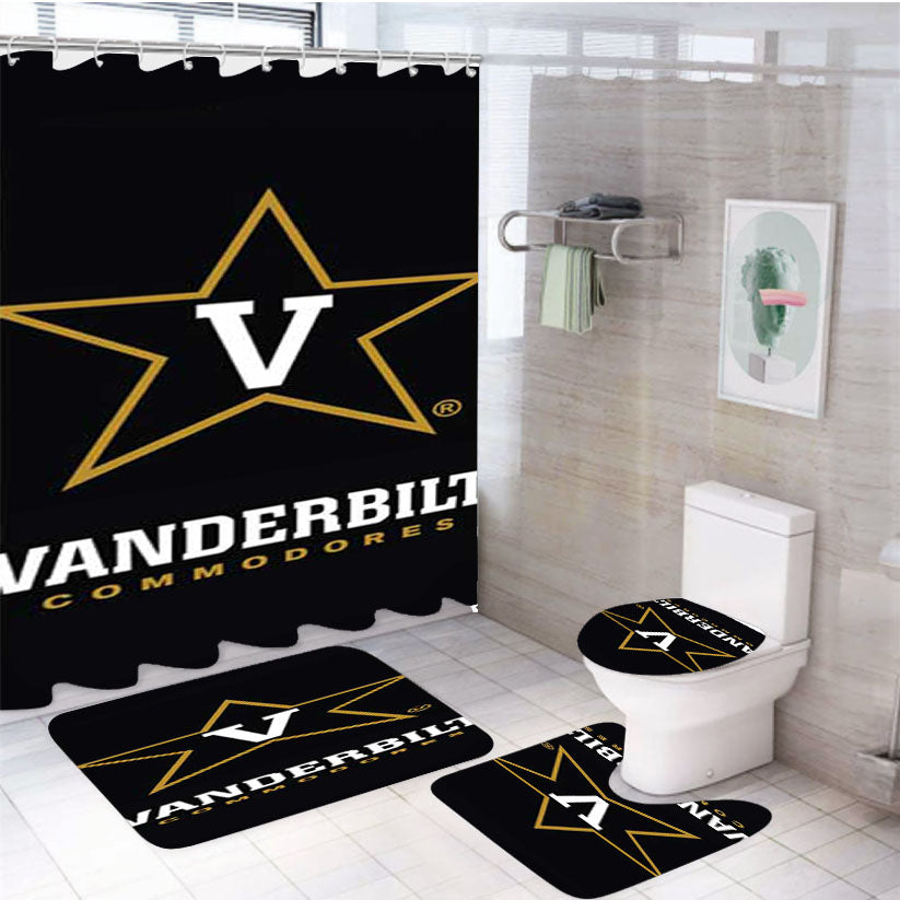Vanderbilt Commodores Logo On Blk 4Pcs Bathroom Set Shower Curtain