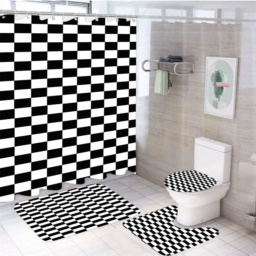 Vans Black And White Squares 4Pcs Bathroom Set Shower Curtain
