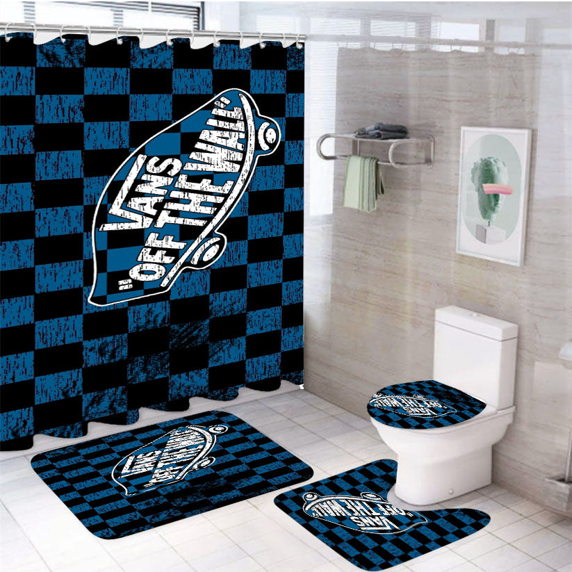 Vans Logo Black Blue Square 4Pcs Bathroom Set Shower Curtain