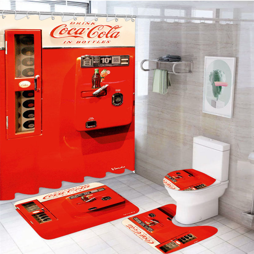 Vendo 81 Coca Cola Machine 4Pcs Bathroom Set Shower Curtain