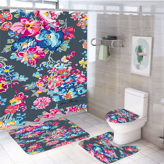 Vera Bradley Pattern Anchor Pretty Posies Pink 4Pcs Bathroom Set Shower Curtain