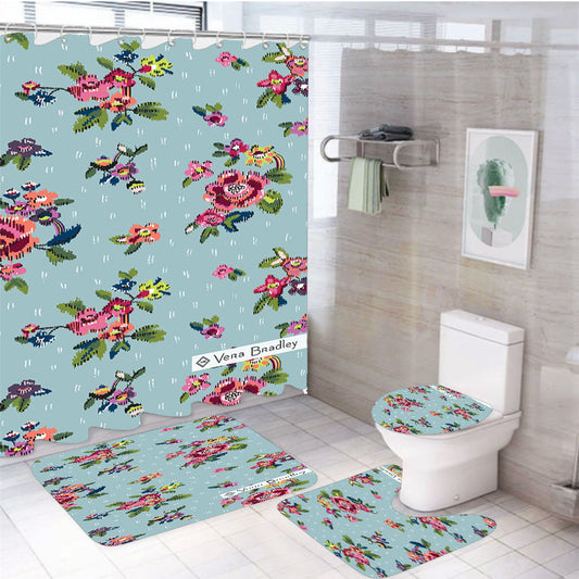 Vera Bradley Water Bouquet 4Pcs Bathroom Set Shower Curtain
