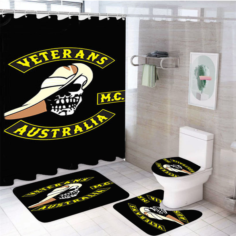 Veterans M C Australia Black Frame 4Pcs Bathroom Set Shower Curtain