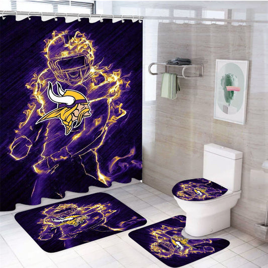 Vikings On Fire 4Pcs Bathroom Set Shower Curtain