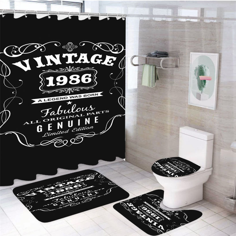 Vintage 1986 Limited Edition 4Pcs Bathroom Set Shower Curtain
