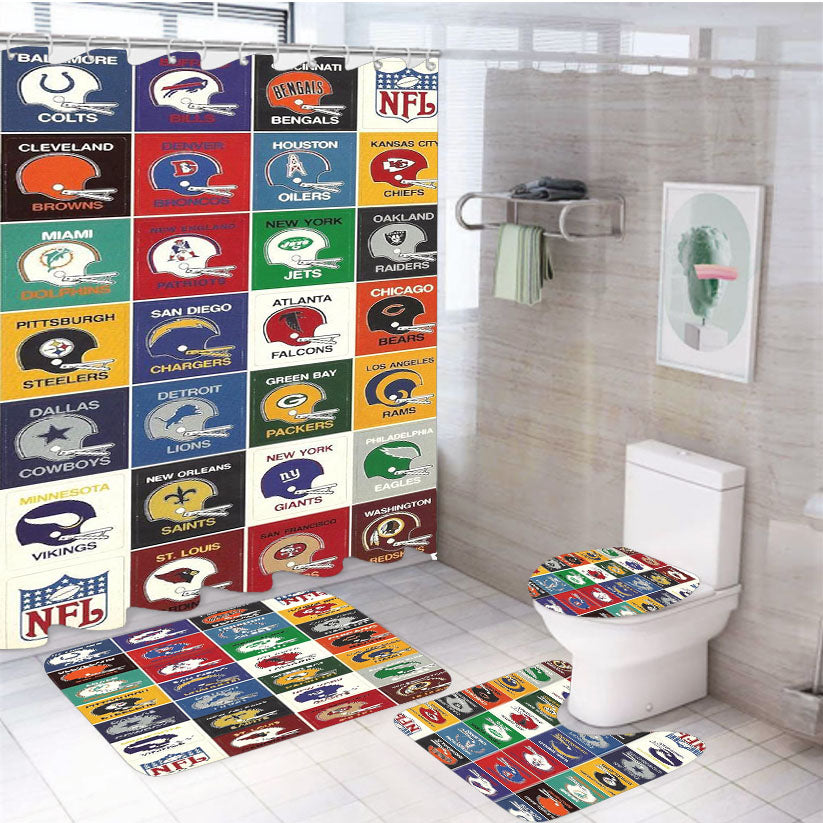 Vintage 70S Nfl Football Helmet 4Pcs Bathroom Set Shower Curtain
