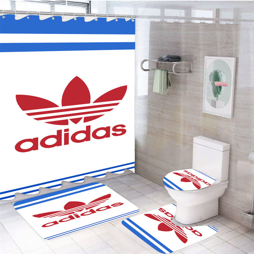 Vintage Adidas White 4Pcs Bathroom Set Shower Curtain