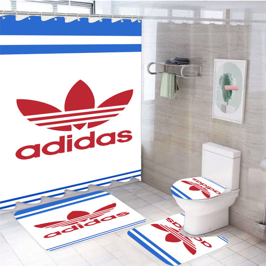 Vintage Adidas White 4Pcs Bathroom Set Shower Curtain