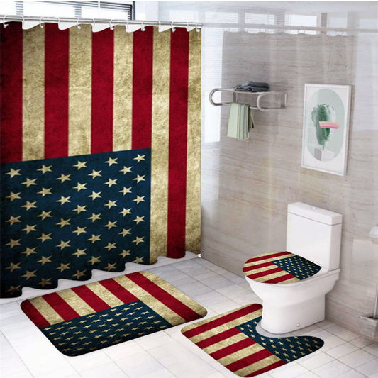 Vintage American Flag Texture 4Pcs Bathroom Set Shower Curtain