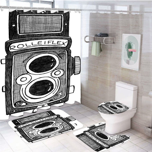 Vintage Art Rolleiflex Free Hand 4Pcs Bathroom Set Shower Curtain