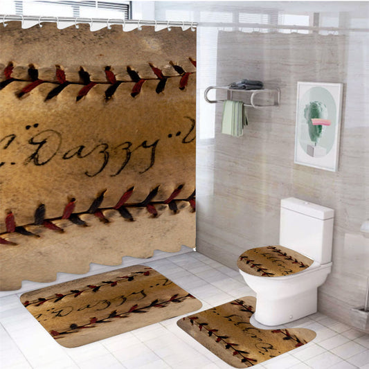 Vintage Ball Baseball 4Pcs Bathroom Set Shower Curtain