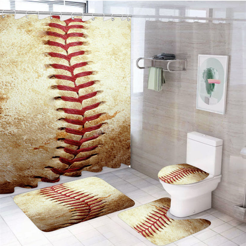 Vintage Baseball Stitching 4Pcs Bathroom Set Shower Curtain