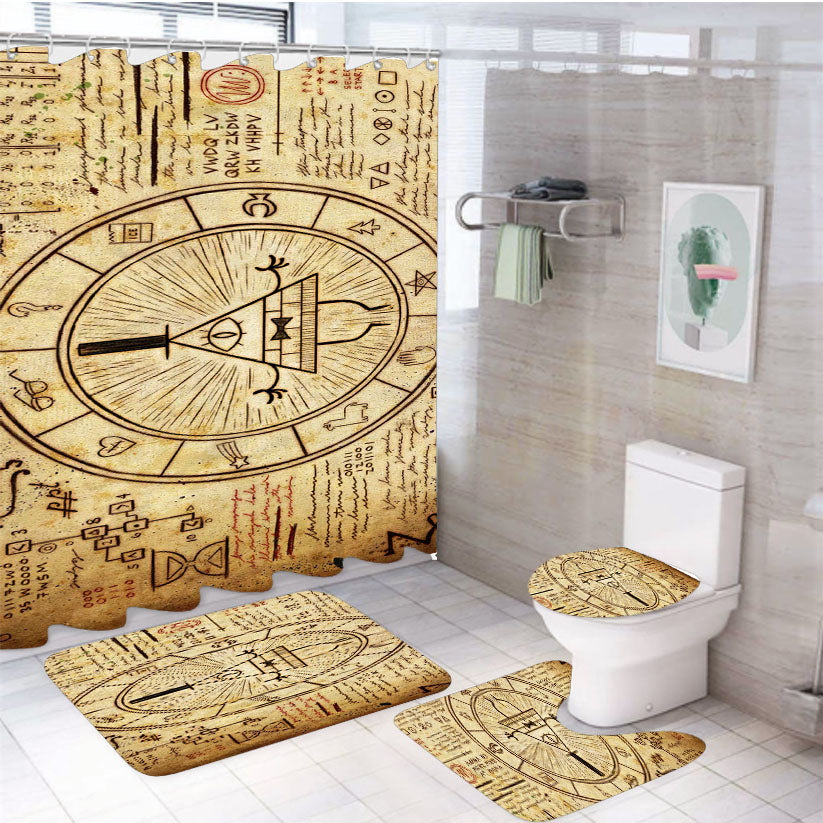 Vintage Bill Cipher Wheel Gravity Falls Art 4Pcs Bathroom Set Shower Curtain