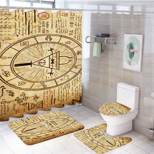 Vintage Bill Cipher Wheel Gravity Falls Art 4Pcs Bathroom Set Shower Curtain