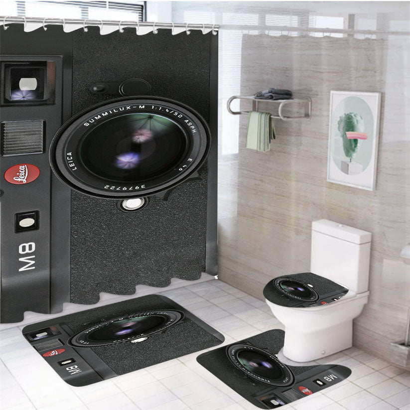 Vintage Camera Black Leica M8 4Pcs Bathroom Set Shower Curtain