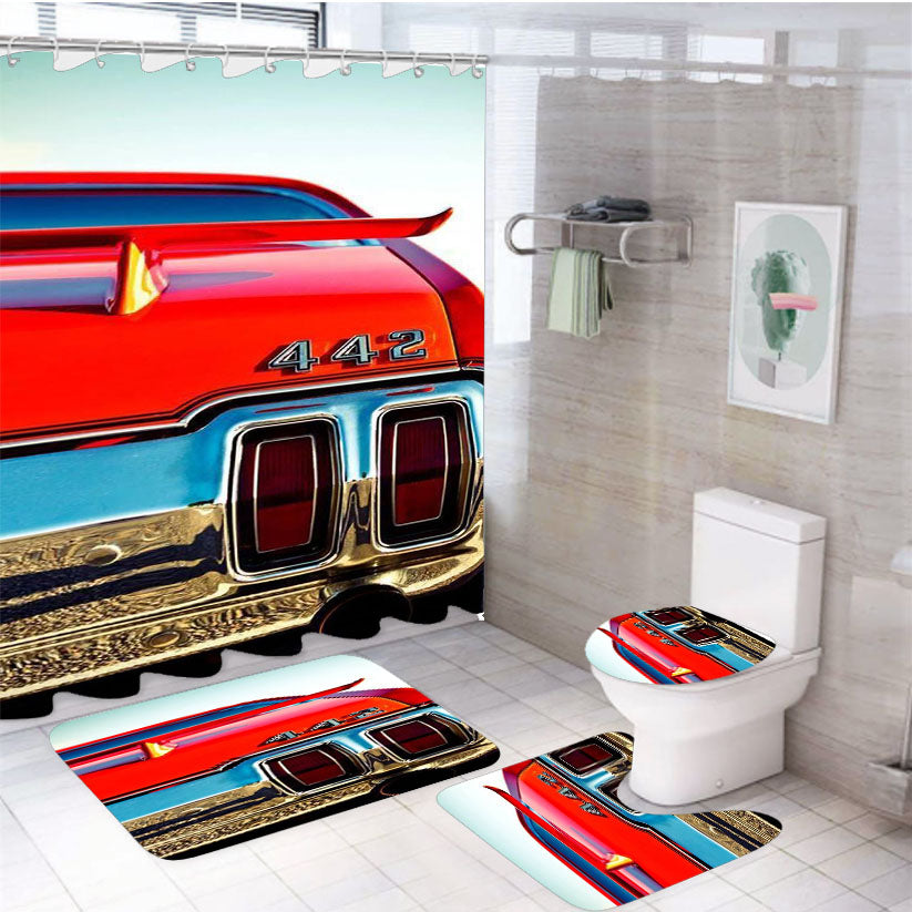 Vintage Car 4Pcs Bathroom Set Shower Curtain