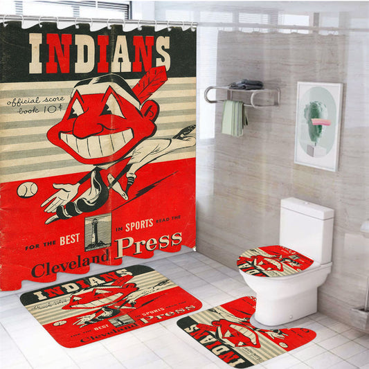 Vintage Cleveland Indians Press 1950 4Pcs Bathroom Set Shower Curtain