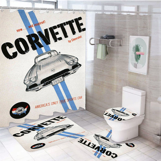 Vintage Corvette Poster 4Pcs Bathroom Set Shower Curtain