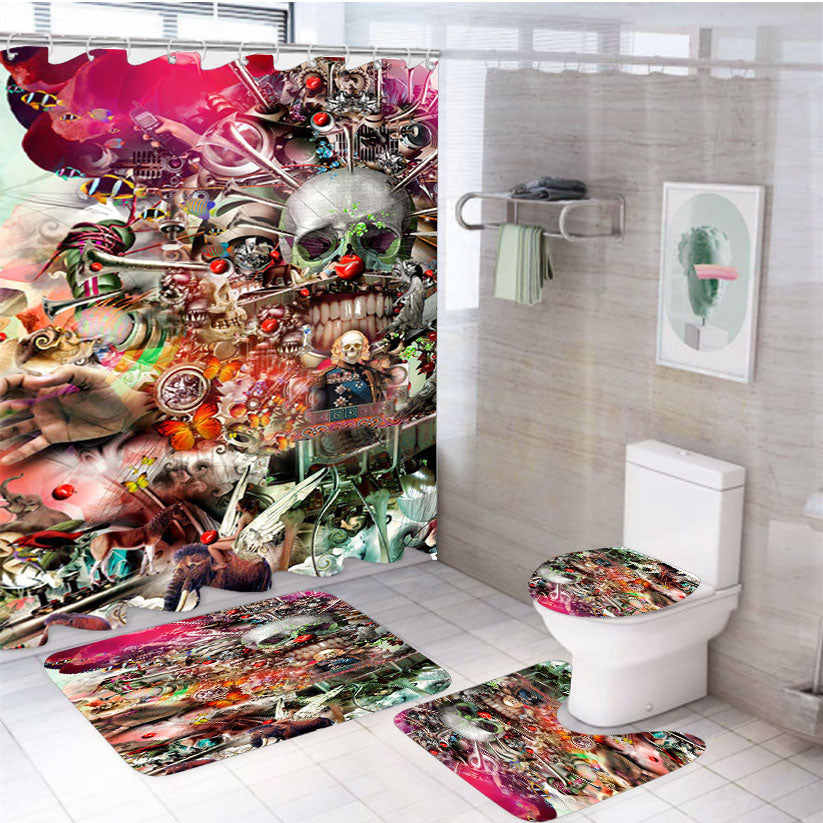 Vintage Kolase 4Pcs Bathroom Set Shower Curtain