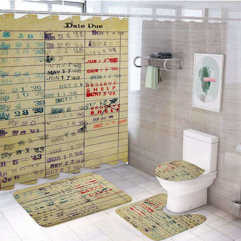 Vintage Library Card Date Due 4Pcs Bathroom Set Shower Curtain