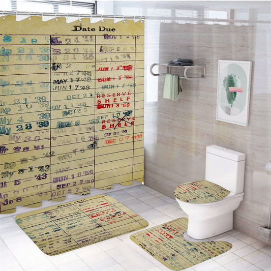 Vintage Library Card Date Due 4Pcs Bathroom Set Shower Curtain