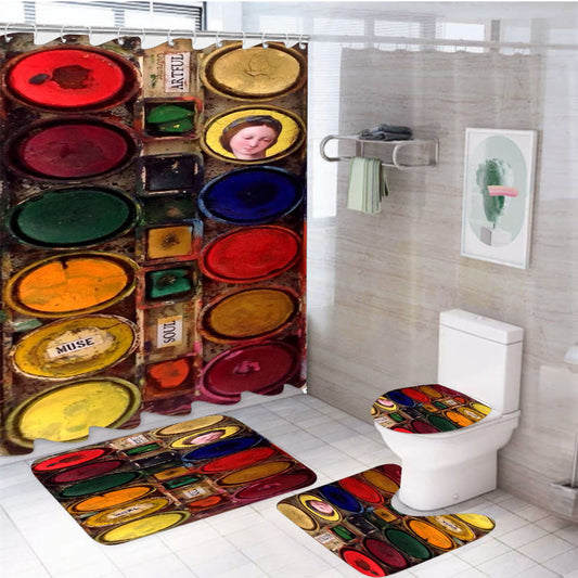 Vintage Palette Color 4Pcs Bathroom Set Shower Curtain