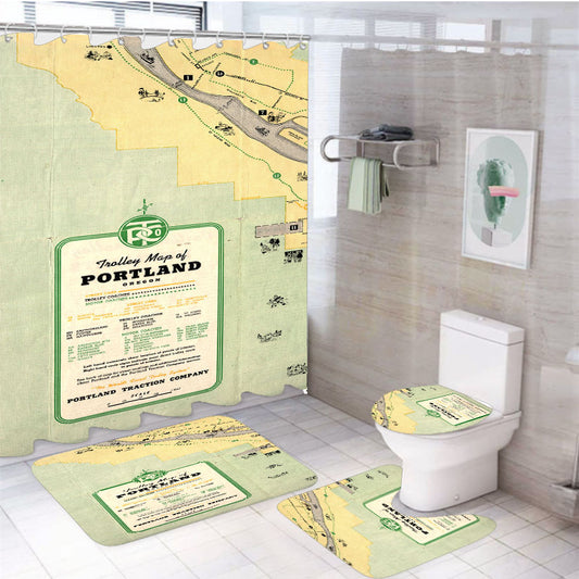 Vintage Portland Map 4Pcs Bathroom Set Shower Curtain