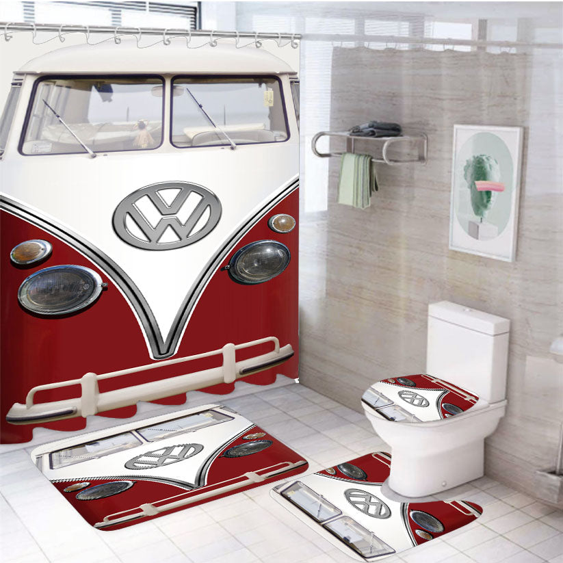 Vintage Vw Bus Red Refrigerator Wrap 4Pcs Bathroom Set Shower Curtain