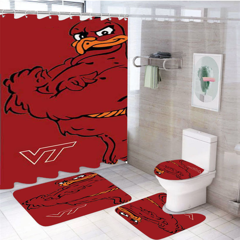 Virginia Tech Hokies Logo Big 4Pcs Bathroom Set Shower Curtain