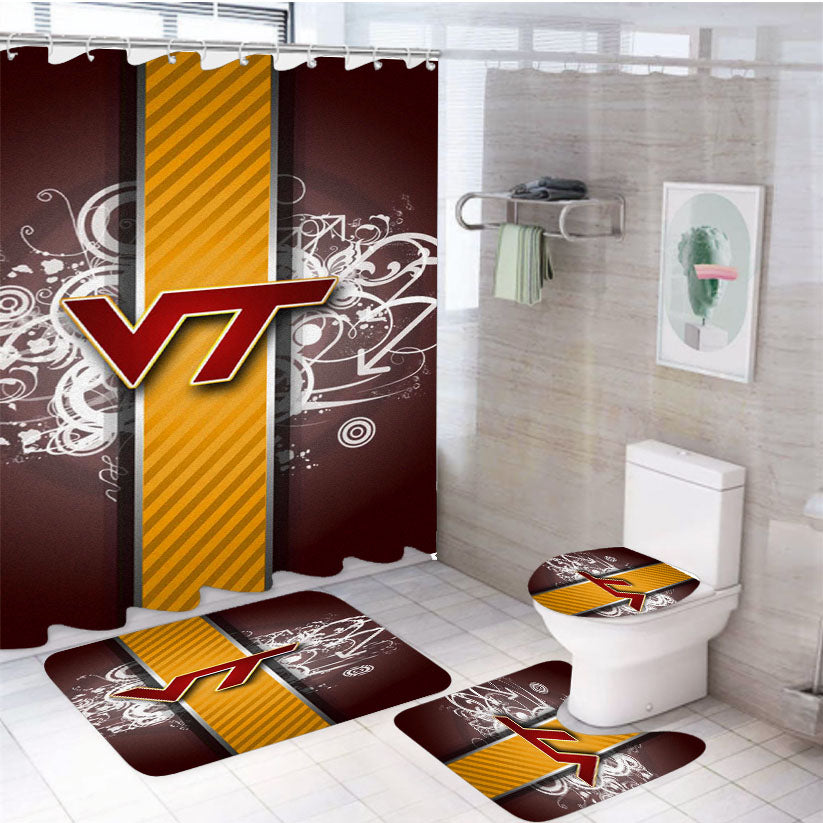 Virginia Tech Logo Wallpaper 4Pcs Bathroom Set Shower Curtain