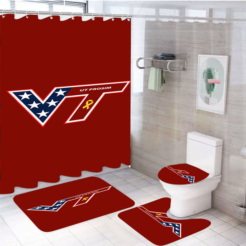 Virginia Tech Red 4Pcs Bathroom Set Shower Curtain