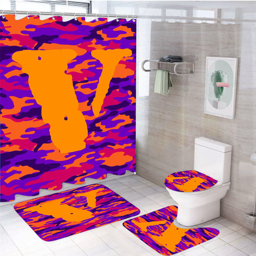 Vlone Hype Camouflage Wallpaper 4Pcs Bathroom Set Shower Curtain