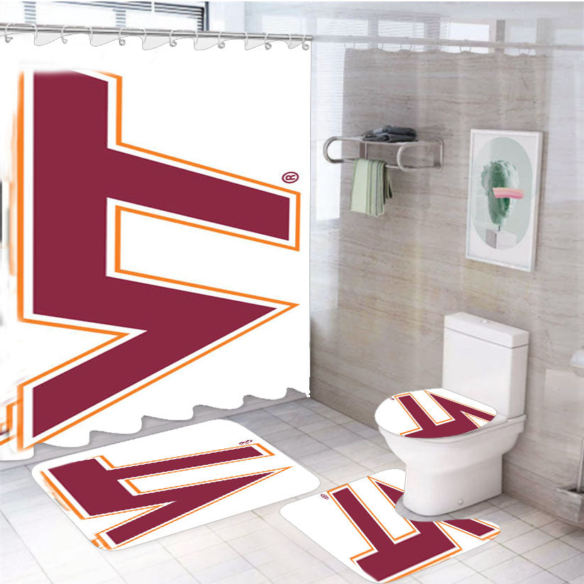 Vt Virginia Tech 4Pcs Bathroom Set Shower Curtain