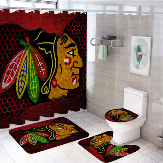 Wallpaper Sport Logo Nhl Hockey Chicago Blackhawks 4Pcs Bathroom Set Shower Curtain