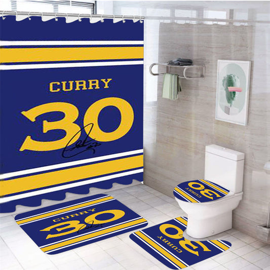 Warriors Stephen Curry Jersey 4Pcs Bathroom Set Shower Curtain