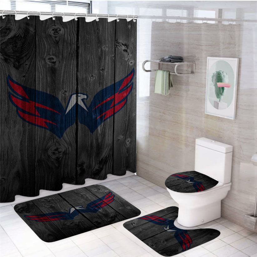 Washington Capitals Eagle Nhl Logo Dark Wood Wallpaper 4Pcs Bathroom Set Shower Curtain
