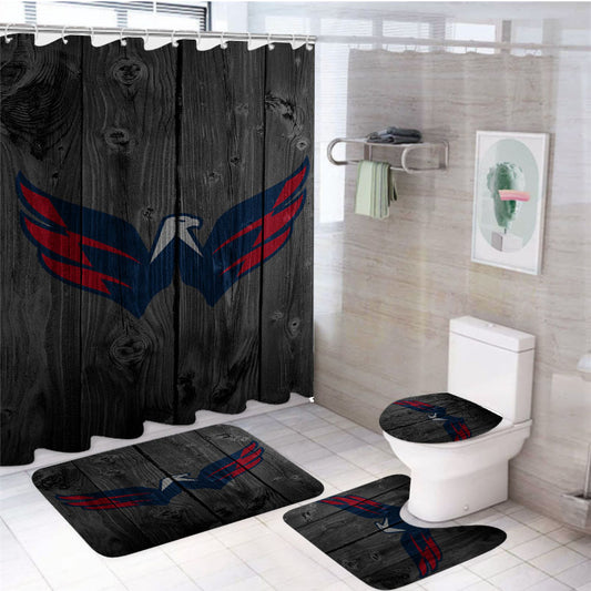 Washington Capitals Eagle Nhl Logo Dark Wood Wallpaper 4Pcs Bathroom Set Shower Curtain