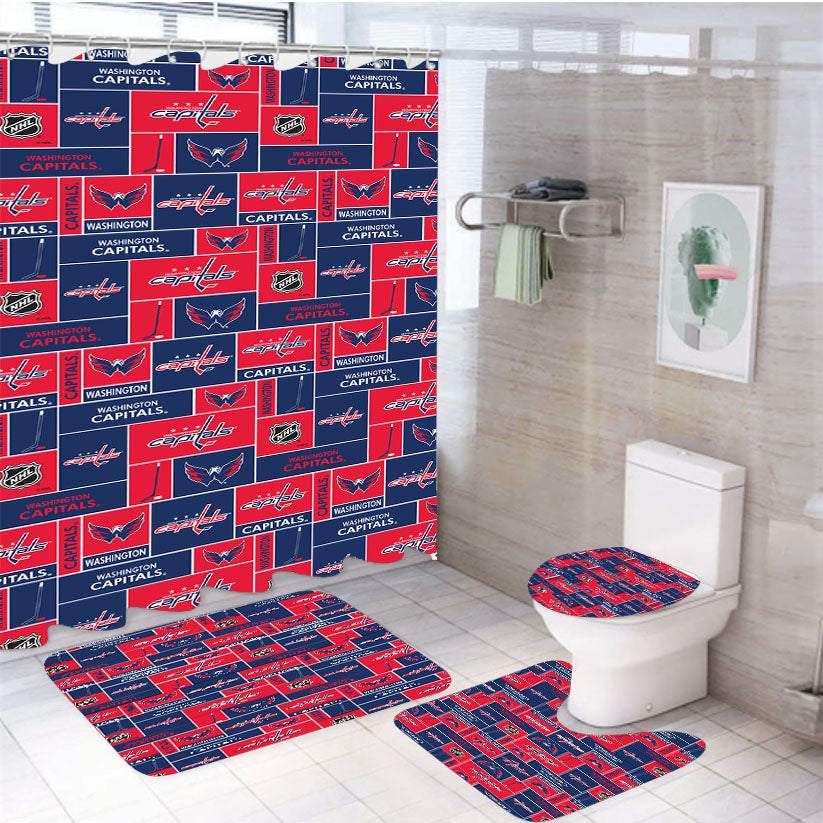 Washington Capitals Pattern 4Pcs Bathroom Set Shower Curtain