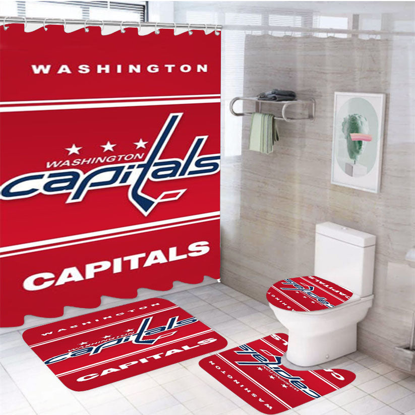 Washington Capitals Sports 4Pcs Bathroom Set Shower Curtain