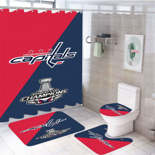 Washington Capitals Stanley Cup 4Pcs Bathroom Set Shower Curtain