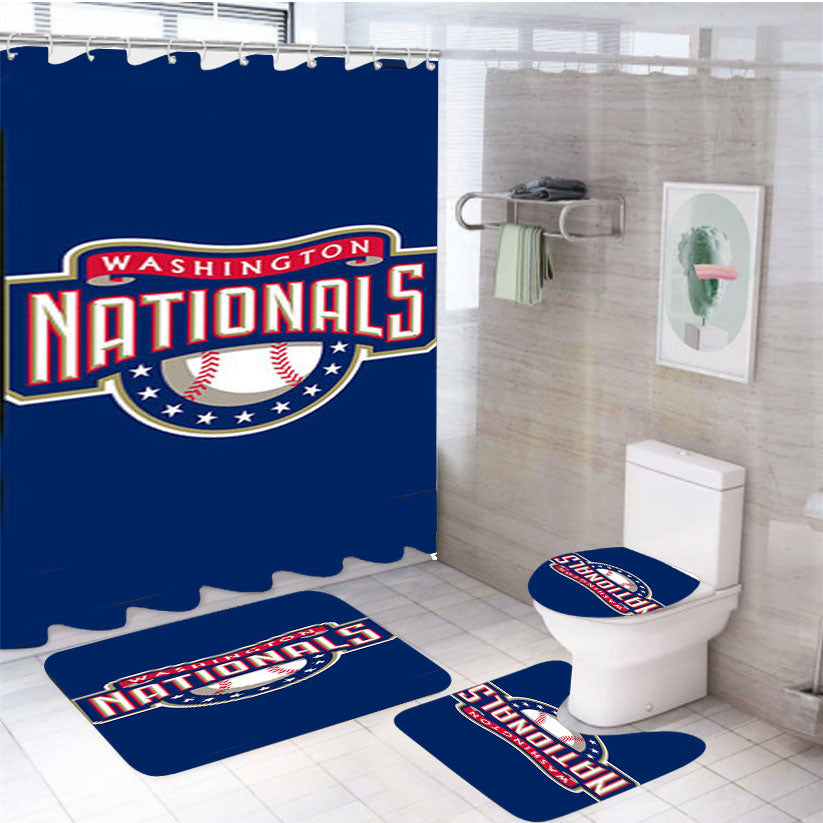 Washington National Baseball Logo Blue 4Pcs Bathroom Set Shower Curtain